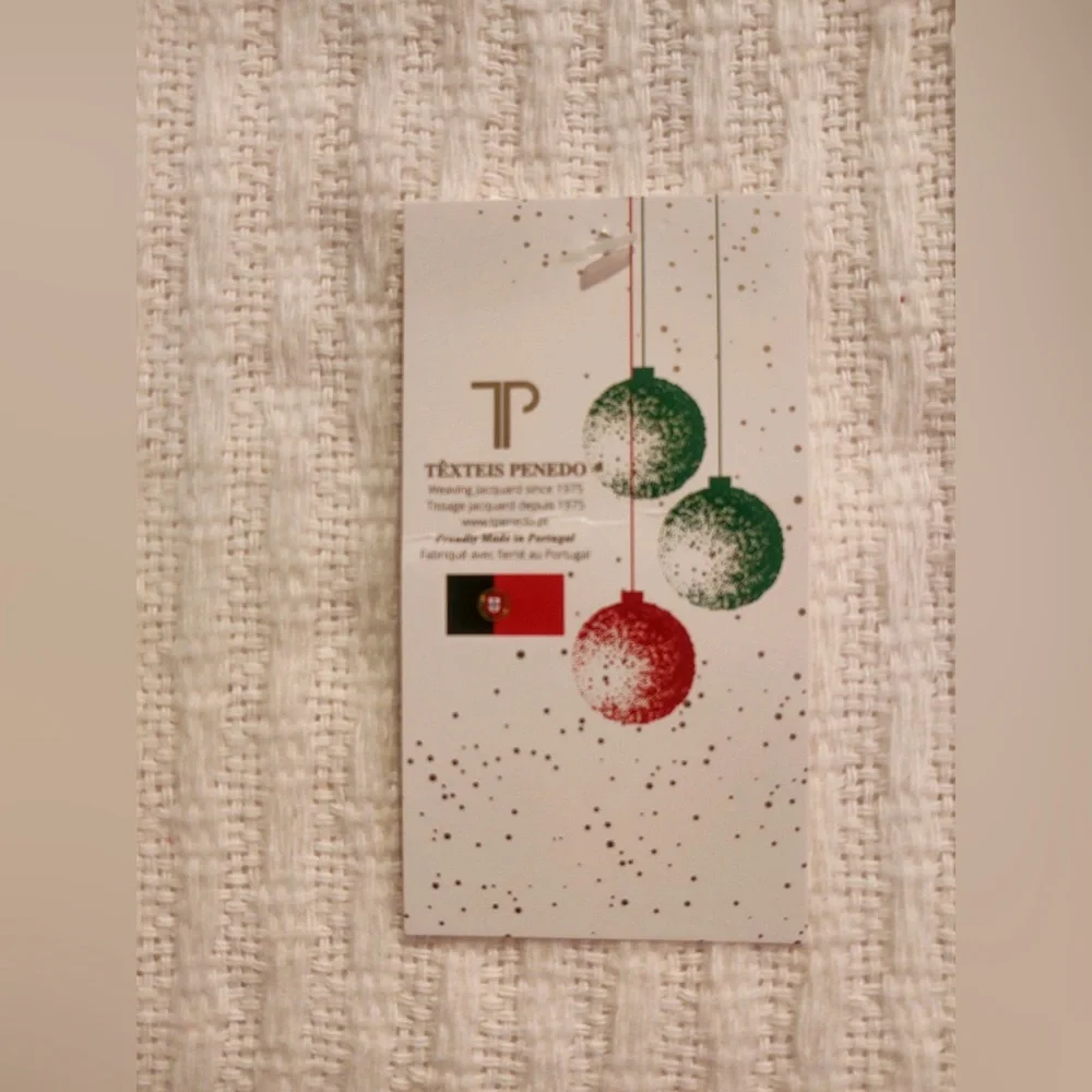 🎁Texteis Penedo Holiday Throw Blanket - Ivory Weave Inset with Adorned Border